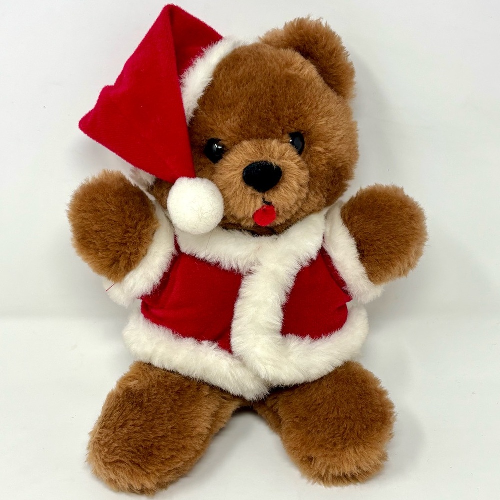 Vintage 1984 Dakin Christmas Teddy Bear Plush Santa Hat and Coat 10” Holiday Toy